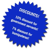 Discount badge, 10% for government servants, 7% for bumiputeras